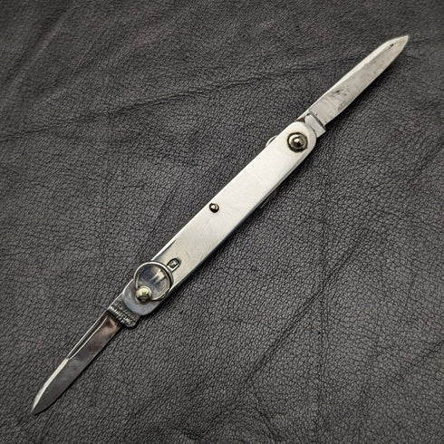 1960 British Vintage Sterling Silver Handle Double Blade Folding Mini Knife